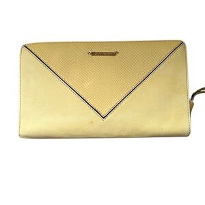 Linea Pelle Yellow  Zip Around Clutch Bag Genuine Leather Studded Detail